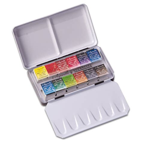 sennelier half pan metal pocket box set of 12|Sennelier L'Aquarelle Watercolor Metal Pocket Box Half Pan 12 Set.